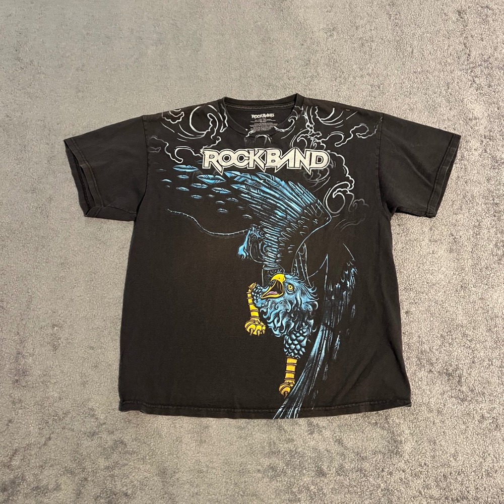 Y2K Rock Band Video Game Promo T-Shirt Mens Large Black Blue Eagle Cotton
